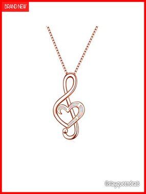 Sterling Silver Music Note Necklace Opal Heart Pendant 18in Box Chain